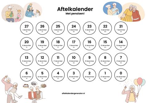 Pensioen aftelkalender Direct download afdrukbare PDF.